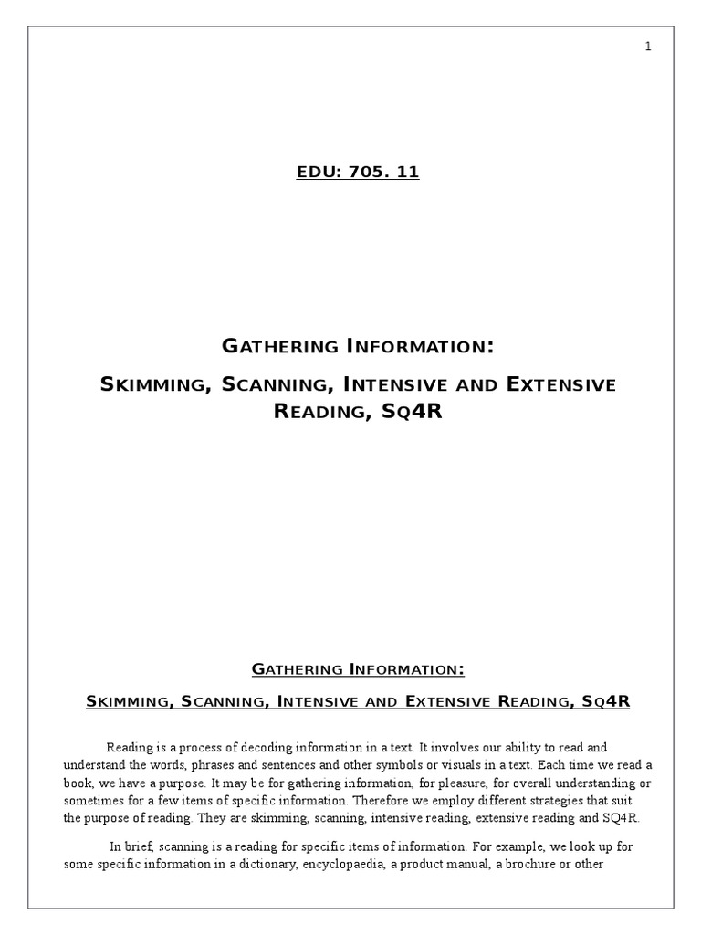 Gathering Information PDF Reading (Process) Reading Comprehension