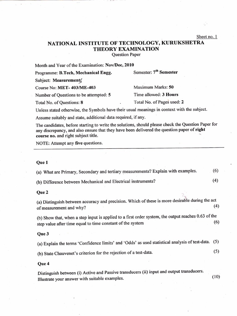 Automobile Engineering Question Paper NIT Kurukshetra | PDF ...