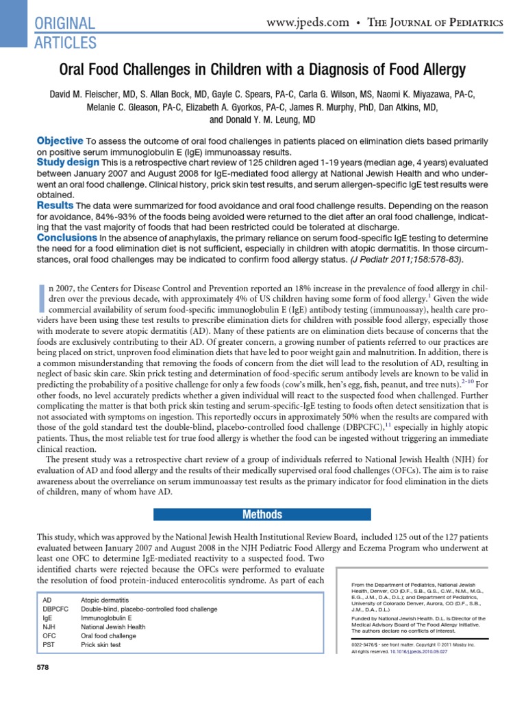 Oral Food Challenges in Children With A Diagnosis of Food Allergy ...