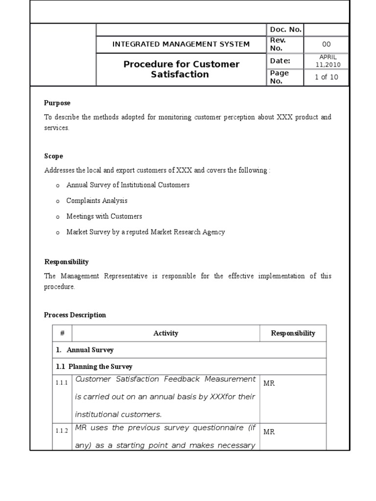 Customer Satisfaction Procedure Overview | PDF | Survey Methodology ...