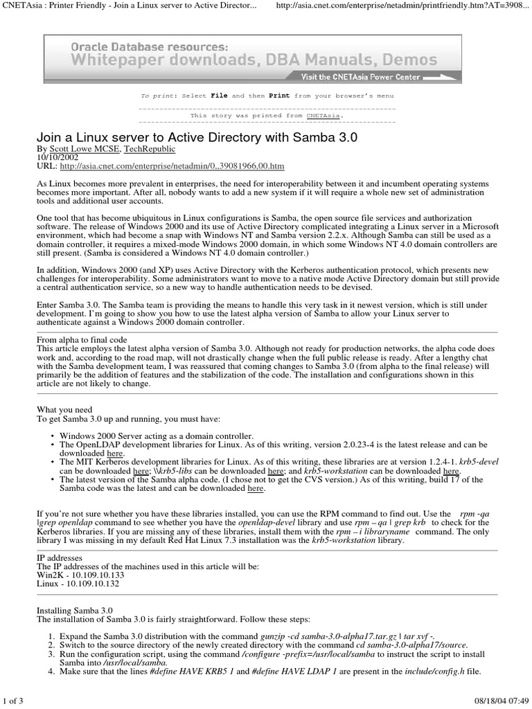 Integrating Linux with Active Directory via Samba | PDF | Active ...