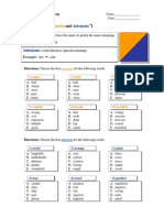 Synonyms and Antonyms Worksheet (Intermediate Level)