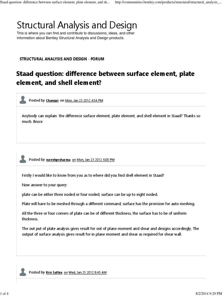 STAAD Difference Between Surface Element, Plate PDF Finite