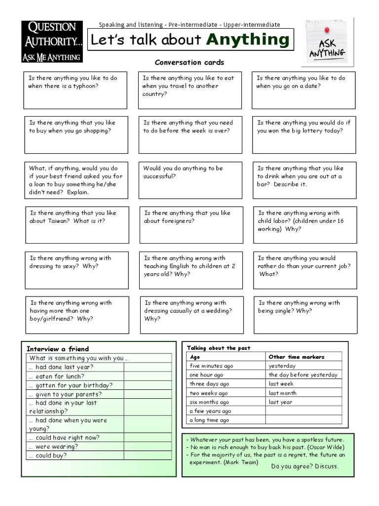 Conversation Cards for Speaking Practice | PDF | Language Arts ...