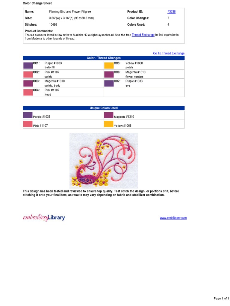 Color / Thread Changes: Page 1 of 1 | PDF