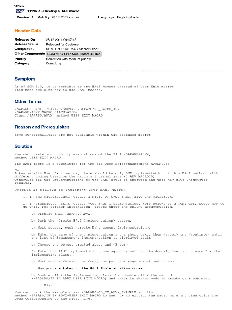 BAdI Macros for SCM 5.0 Users | PDF | Interface (Computing) | Macro ...