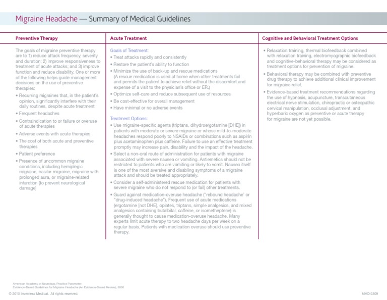 Migraine.guideline Summary 410 Migraine Headache