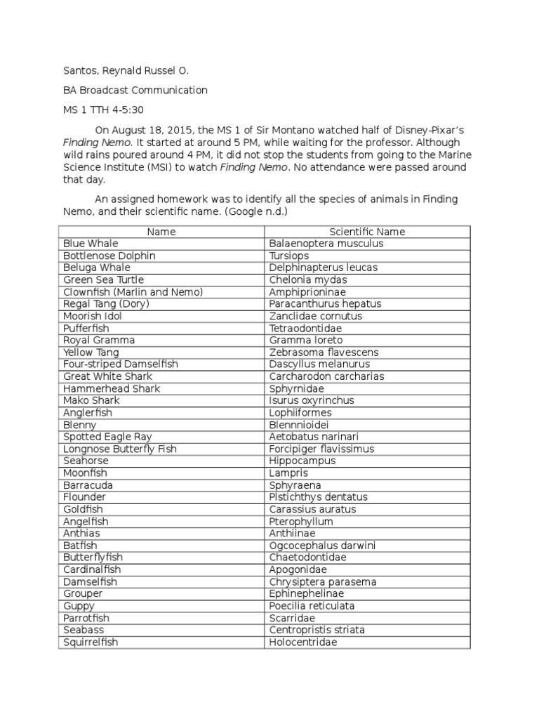 Finding nemo analysis picture