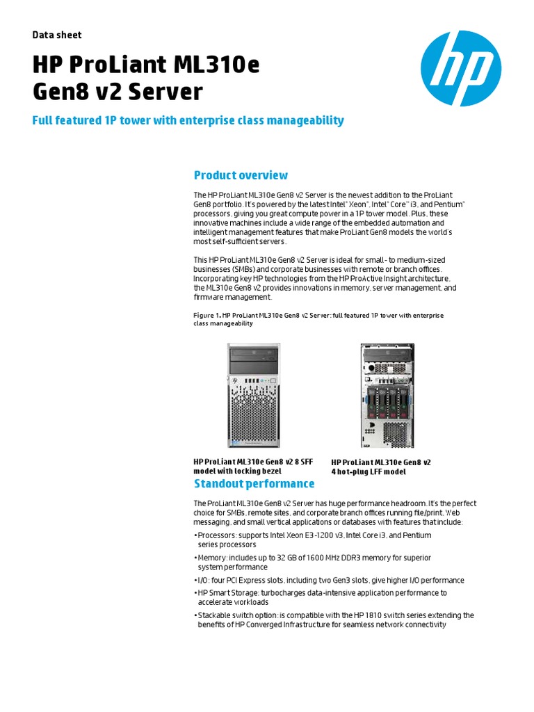 Hp Proliant Ml310e Gen8 V2 Server Solid State Drive Intel