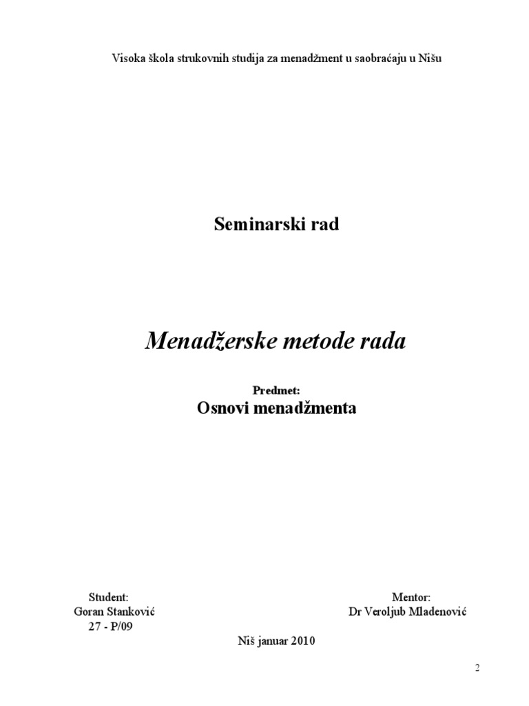 SR Menadzerske Metode Rada | PDF