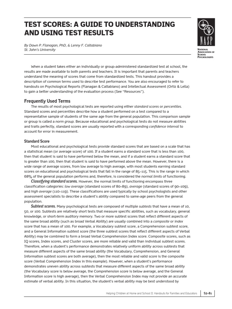 Test Scores A Guide To Understanding | PDF | Psychological Testing ...