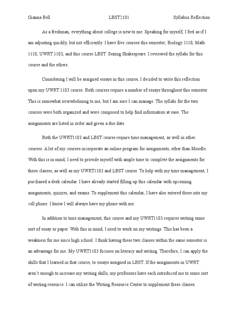 Time management reflection paper