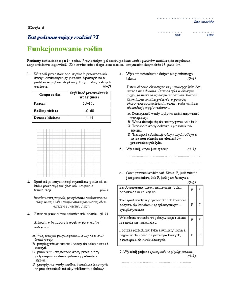 Test Podsumowujący Rozdział Ix Funkcjonowanie Zwierząt