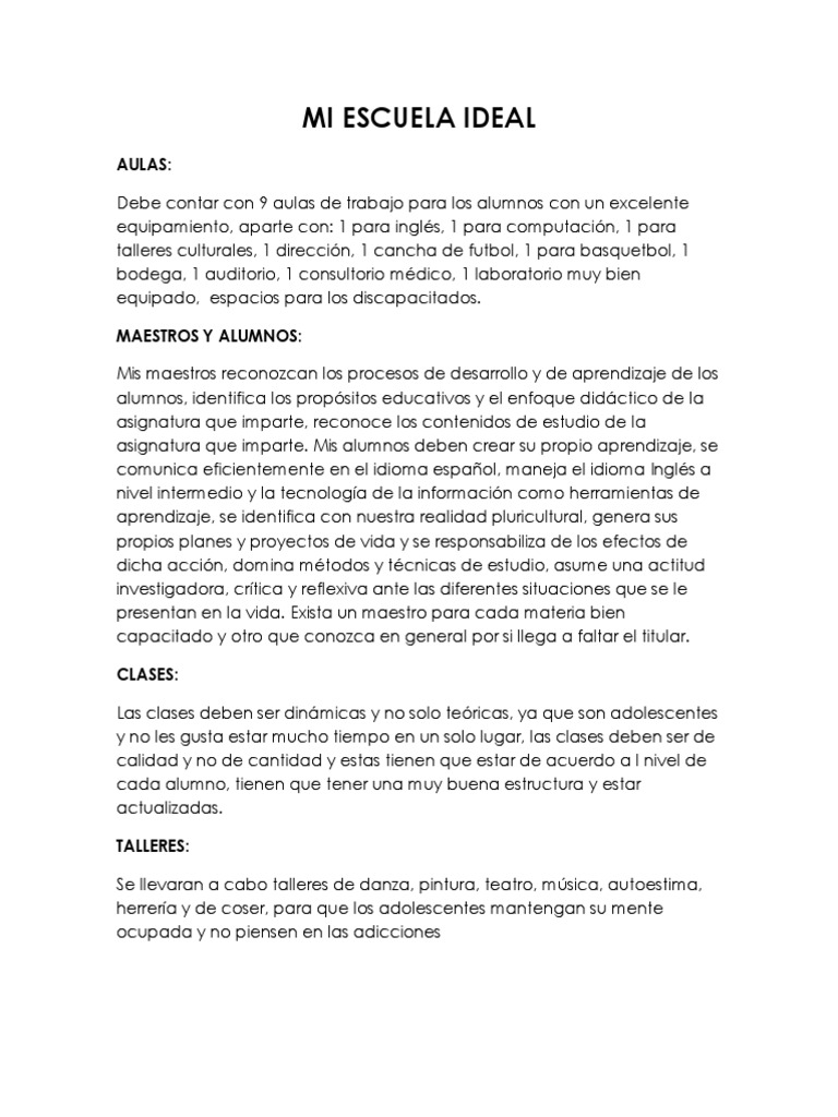 Mi Escuela Ideal | PDF | Aprendizaje | Cognición