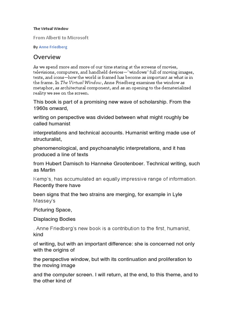 The Virtual Window Notes and Reflections PDF Perspective