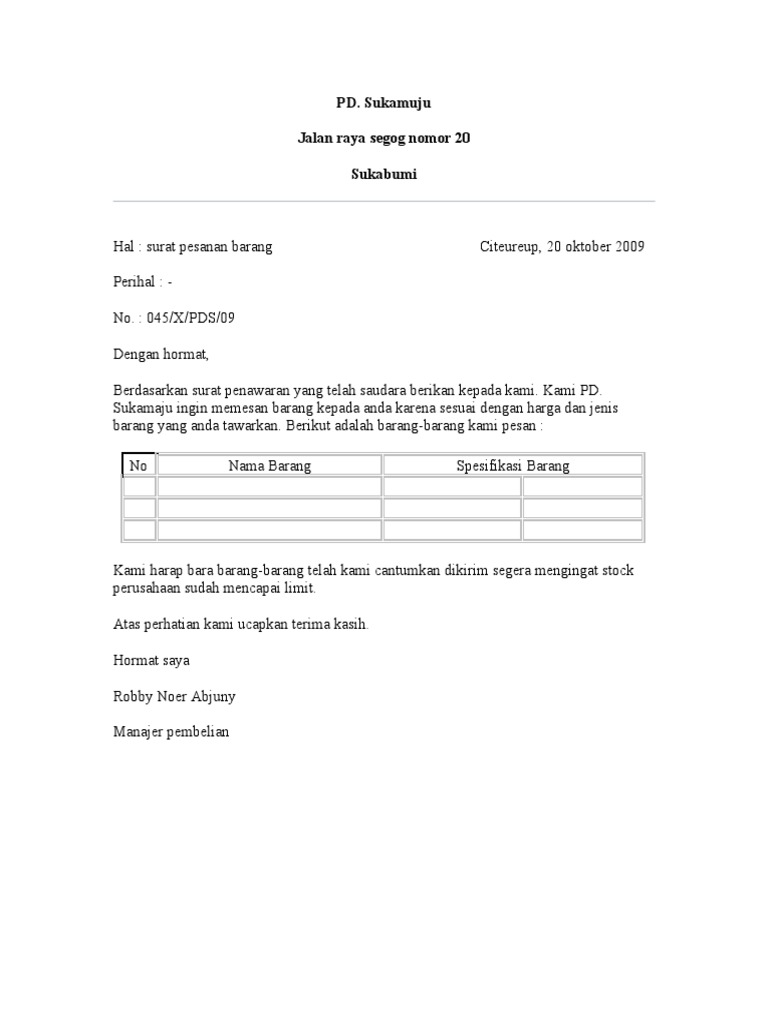 Surat Pesanan Barang