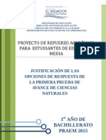 Justificación de Las Opciones de Respuesta de La Primera Prueba de Avance de Ciencias Salud Primer Año de Bachillerato (PRAEM 2015)