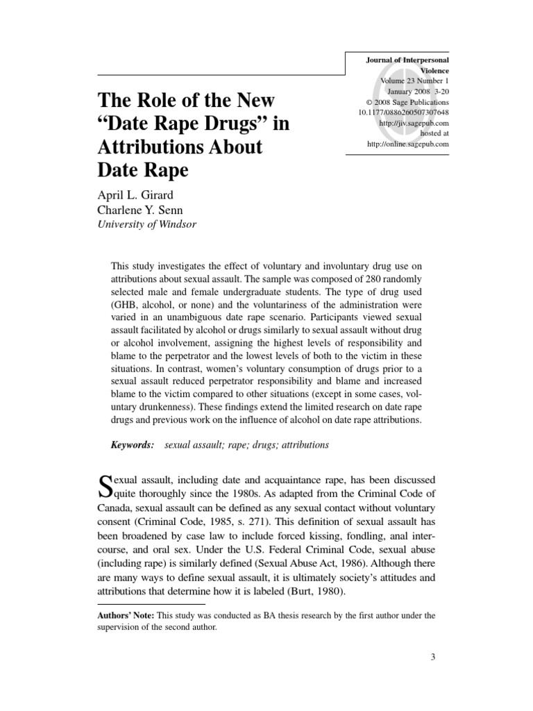 Date Rape Drugs and Sexual Assault Attributions | PDF | Rape | Sexual ...
