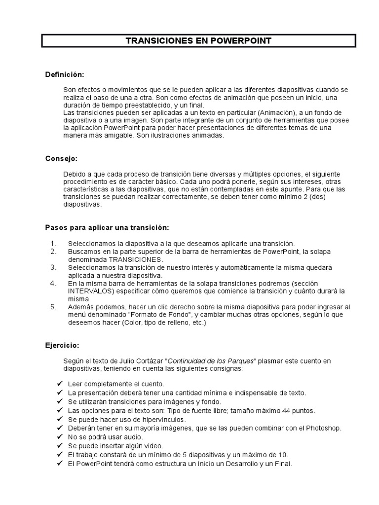 Transiciones en PowerPoint: Guía Básica | PDF | Microsoft PowerPoint | Ocio