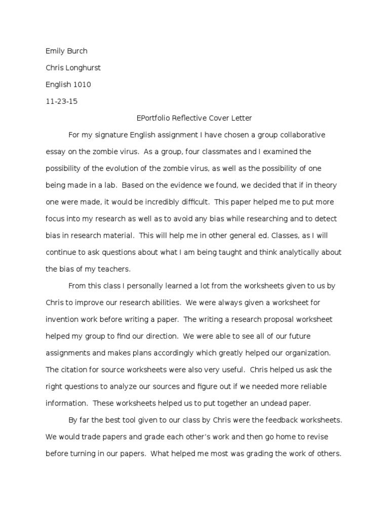 Eportfolio Cover Letter Academic Publishing Question