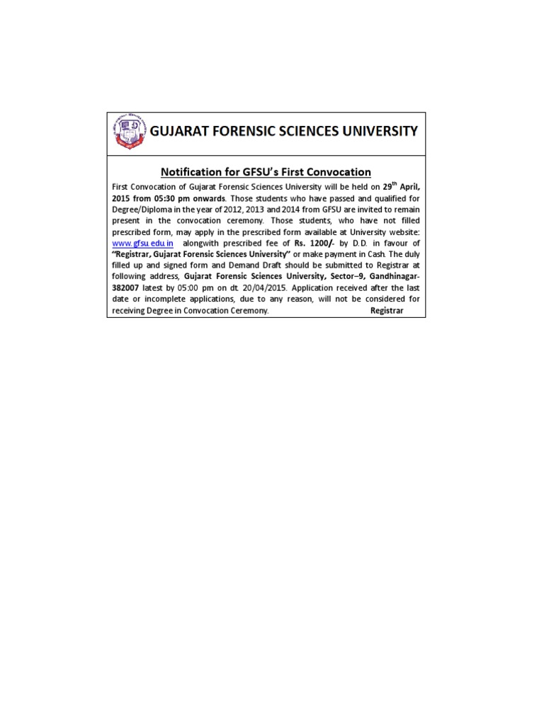 Notification For GFSU's First Convocation PDF | PDF