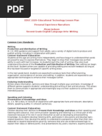 EDUC 2220-Educational Technology Lesson Plan Personal Experience Narratives Alexa Jackson Second Grade English Language Arts - Writing