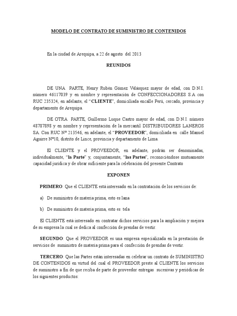 Modelo de Contrato de Suministro de Contenidos Propiedad Pagos Free 30day Trial Scribd