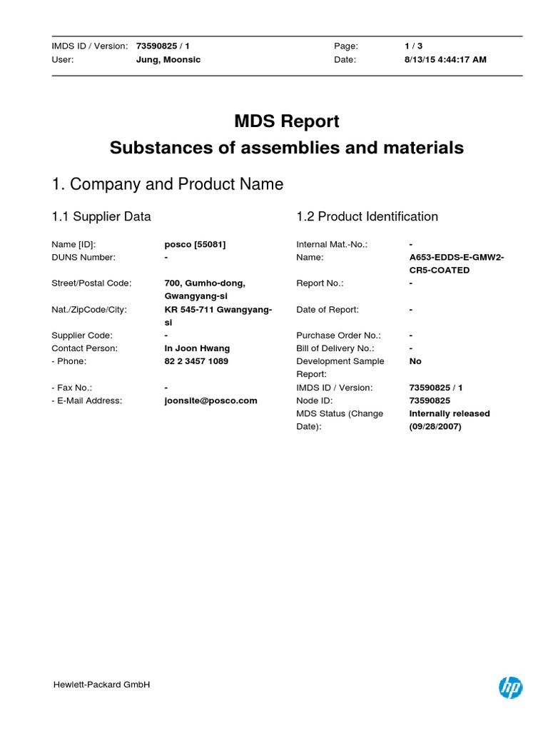 MDS Report for A653-EDDS-E-GMW2-CR5 | PDF