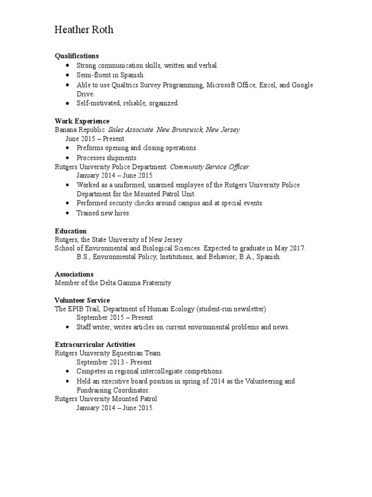Roth Resume - Final | PDF | Career & Growth