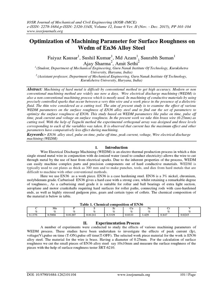 Optimization of Machining Parameter For Surface Roughness On Wedm of ...