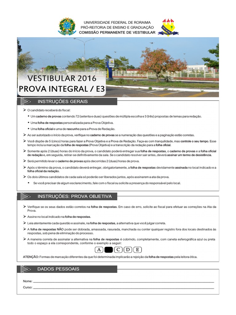 Caderno de Provas Vestibular 2016 - Prova Integral e Seriado Etapa 3 ...