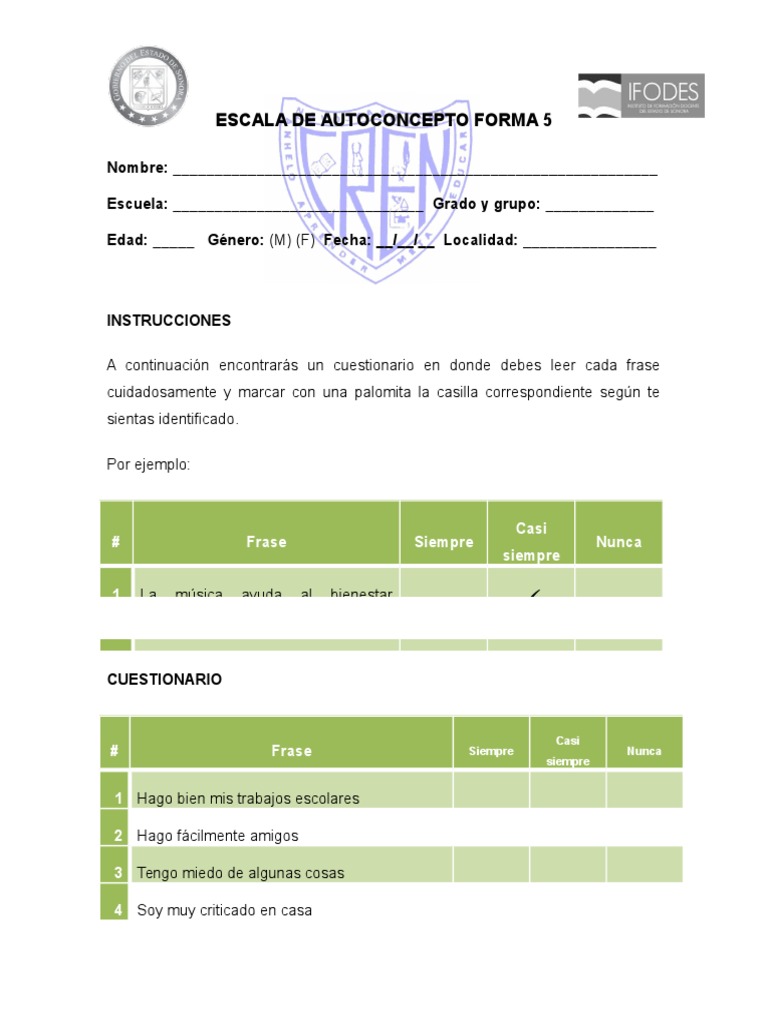 Instrumento - Escala de Autoconcepto Forma 5 | PDF