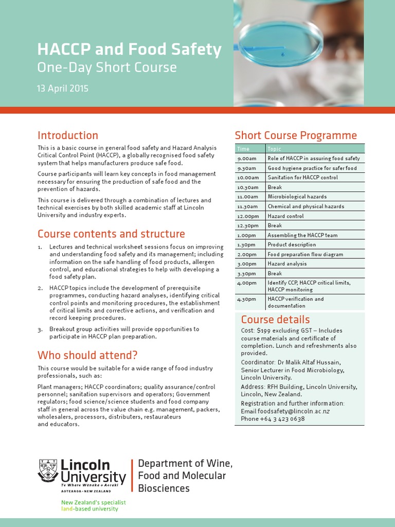 HACCP Food Safety One-Day Course | PDF | Science & Mathematics