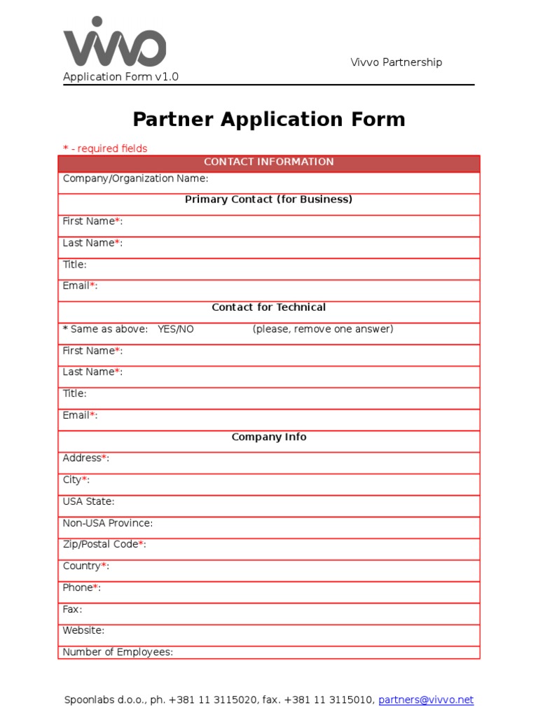 Vivvo Partnership Application Form | PDF