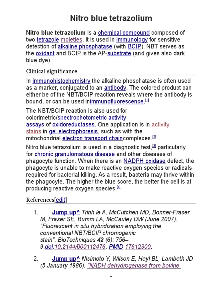 Nitro Blue Tetrazolium PDF Biochemistry Chemistry