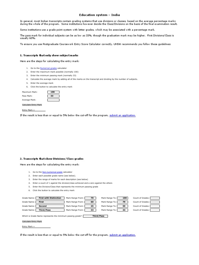 Education System India 1. Transcripts That Only Show Subject Marks