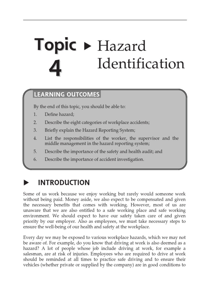 topic4hazardidentification.pdf Occupational Safety And Health Safety