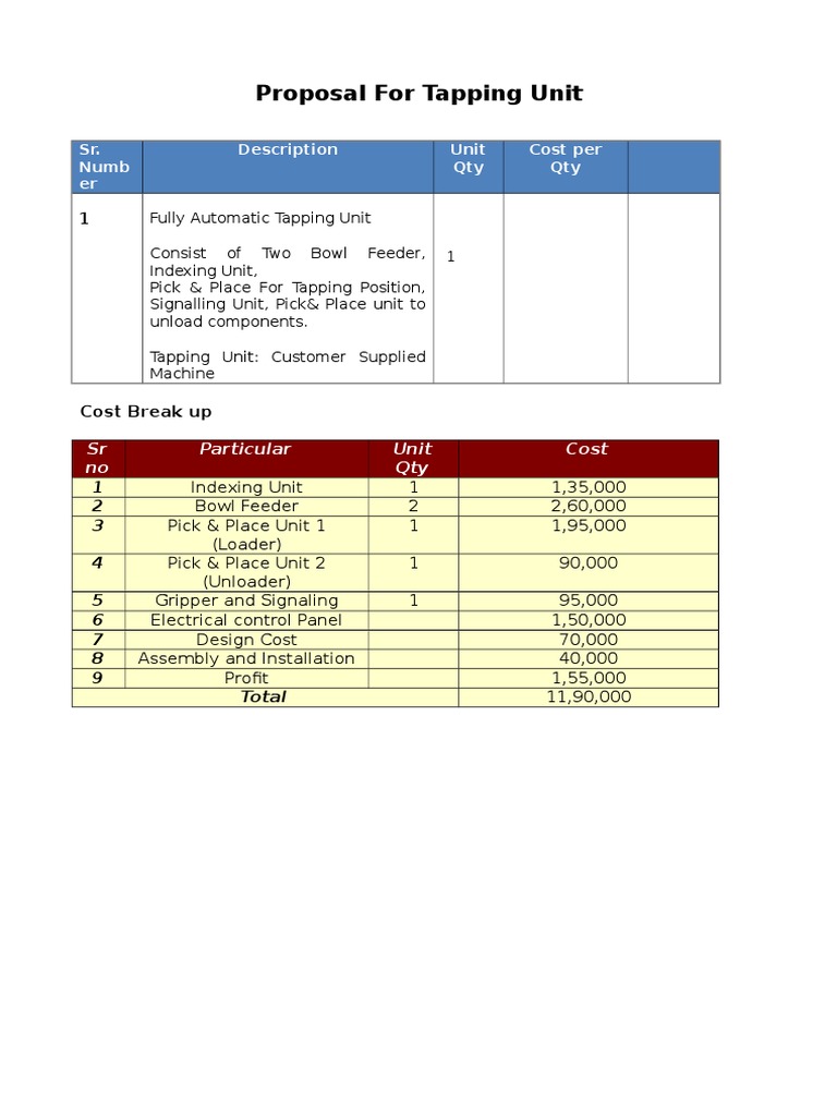 Fully Automatic Tapping Unit Proposal | PDF | Technology & Engineering
