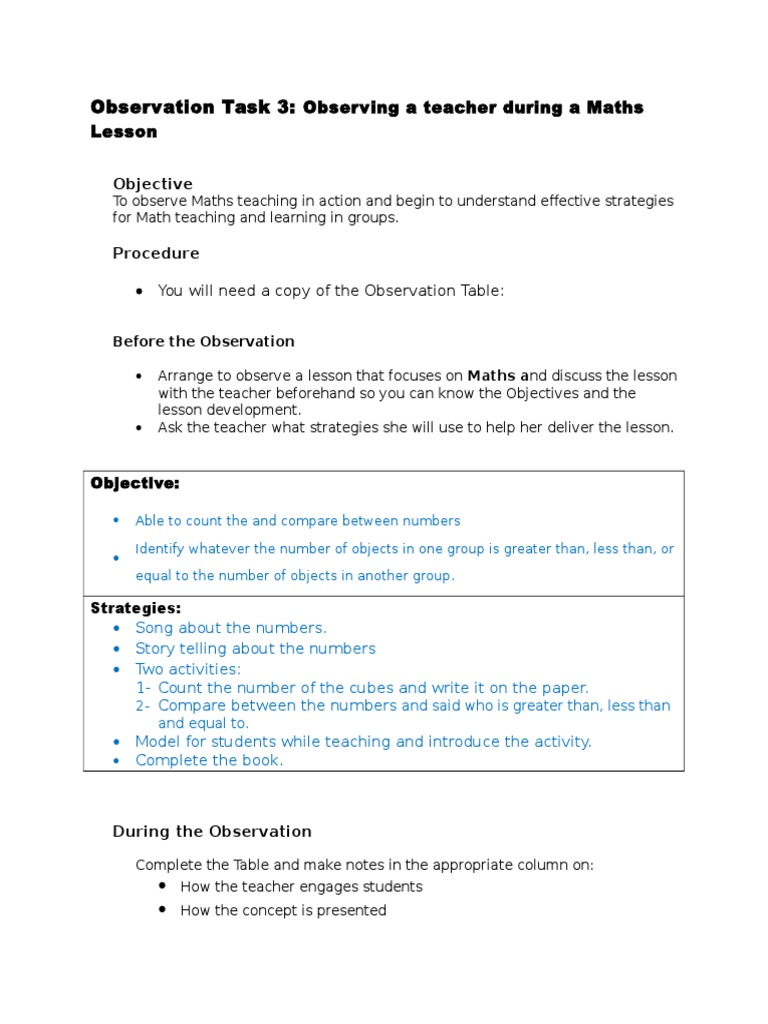 Teacher Observation in Grade 1 Maths | PDF | English Language | Teachers