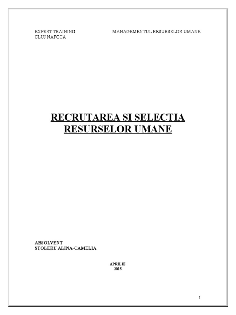 Recrutarea Si Selectia Resurselor Umane