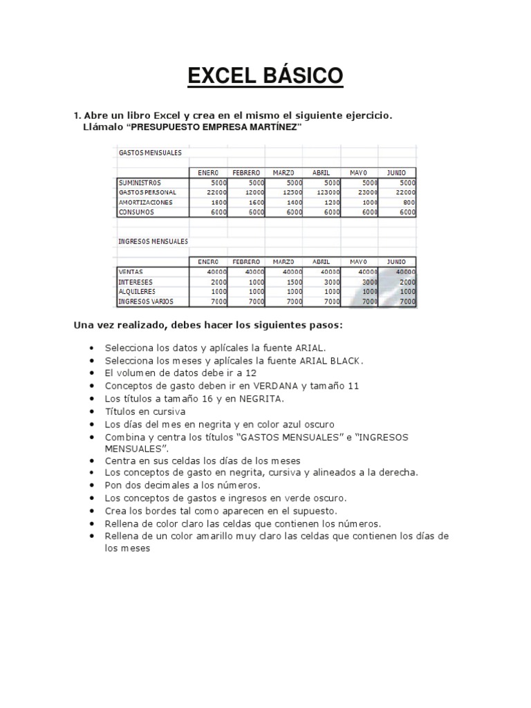 Ejercicios de Excel Básico PDF | PDF