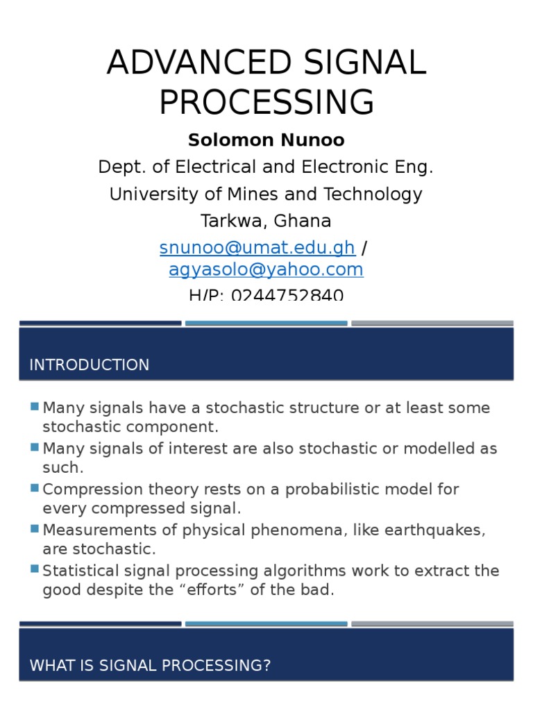 A Course in Advanced Signal Processing | Signal (Electrical Engineering ...