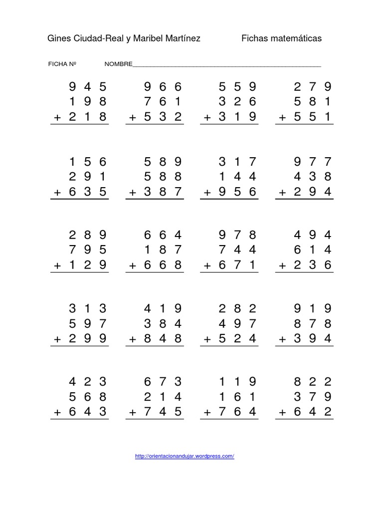 Sumas y Restas de Tres Cifras con Llevadas | PDF | Enseñanza de matemática