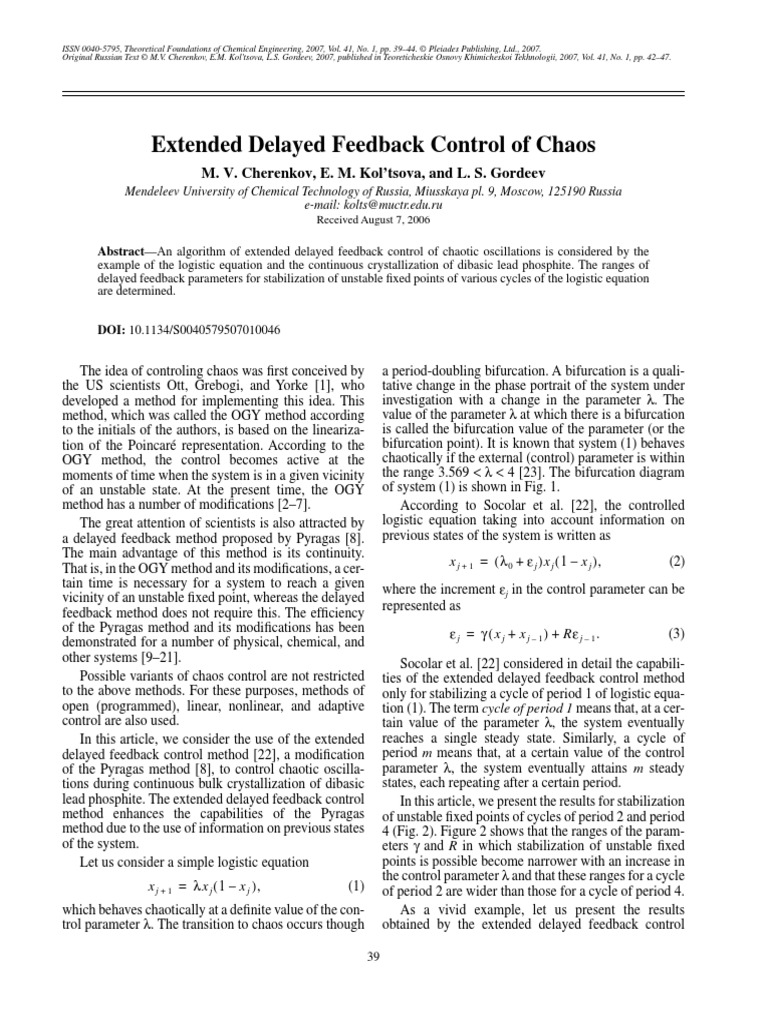 Extended Delayed Feedback Control of Chaos M. V. Cherenkov, E. M. Kol