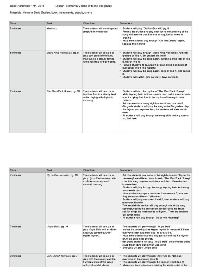 Elementary Band lesson plan | Rhythm | Sound