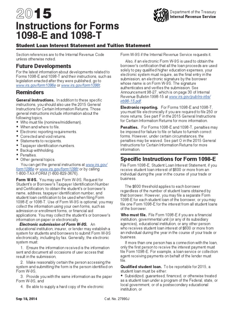 Instructions For Forms 1098-E and 1098-T: Future Developments | PDF ...