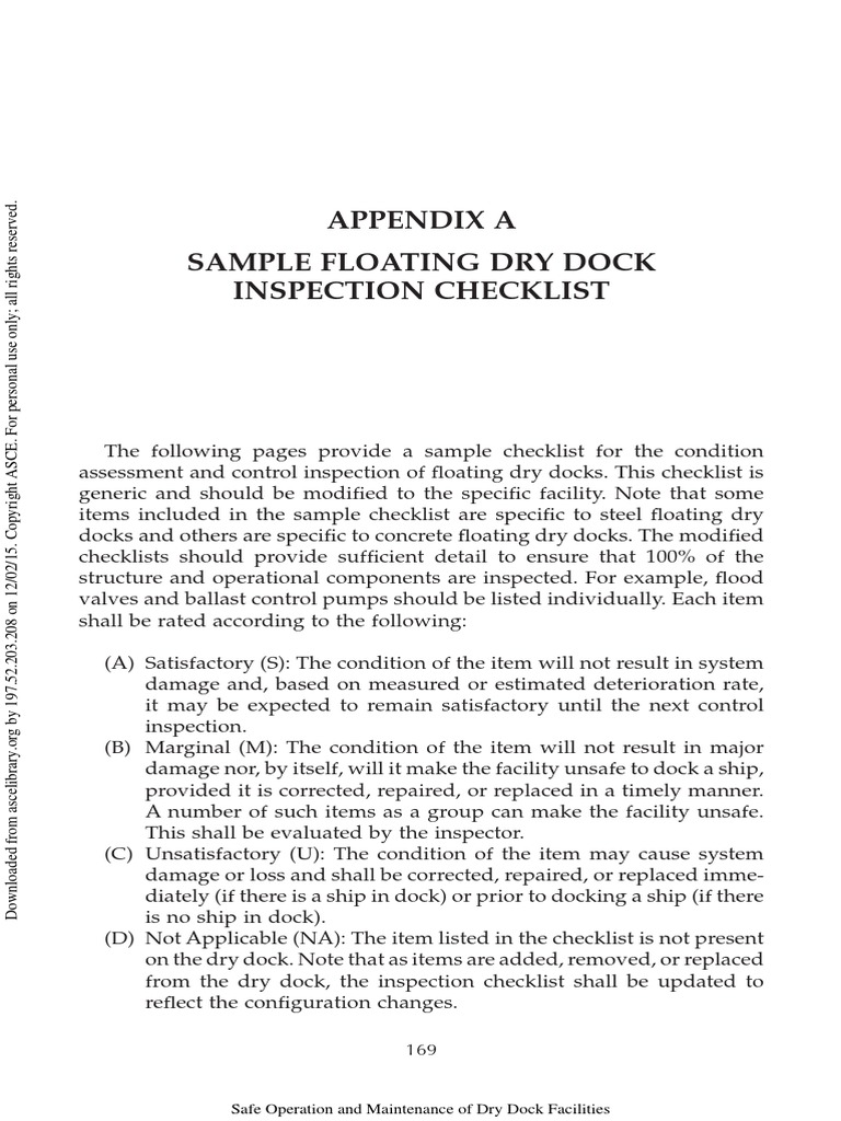 Appendix A Sample Floating Dry Dock Inspection Checklist Safe
