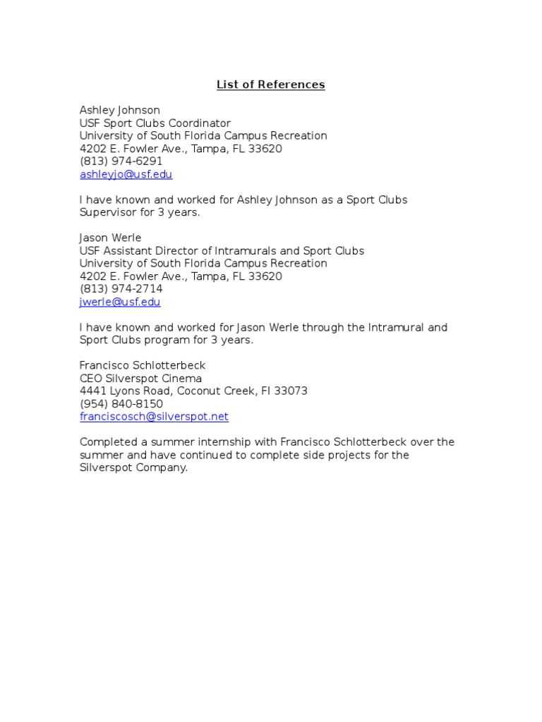 Professional References for Sport Clubs | PDF