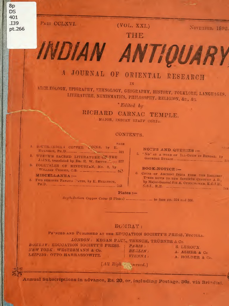 Indian Antiquary A Journal of Oriental Research PDF Sutra Languages
