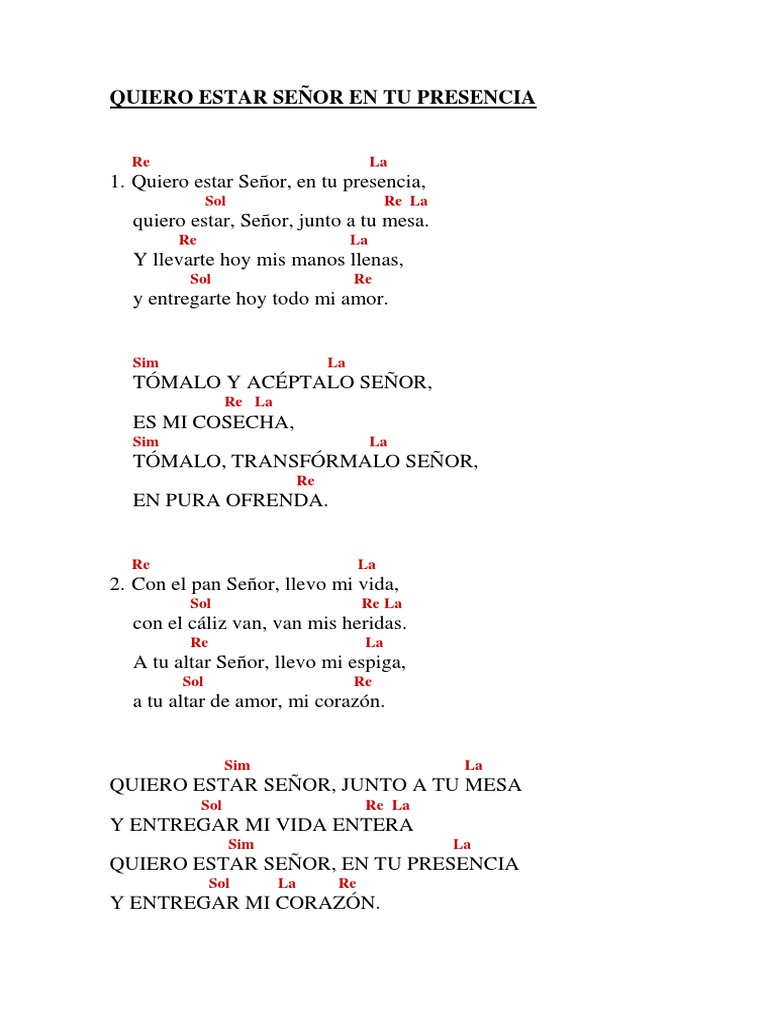 Ofertorio Quiero Estar en Tu Presencia Acordes Religión y creencia